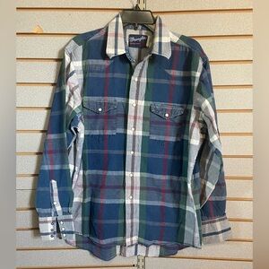 VTG Wrangler‎ Long Sleeve Western Shirt 16 1/2 X 36 Large Snap Multicolor Plaid